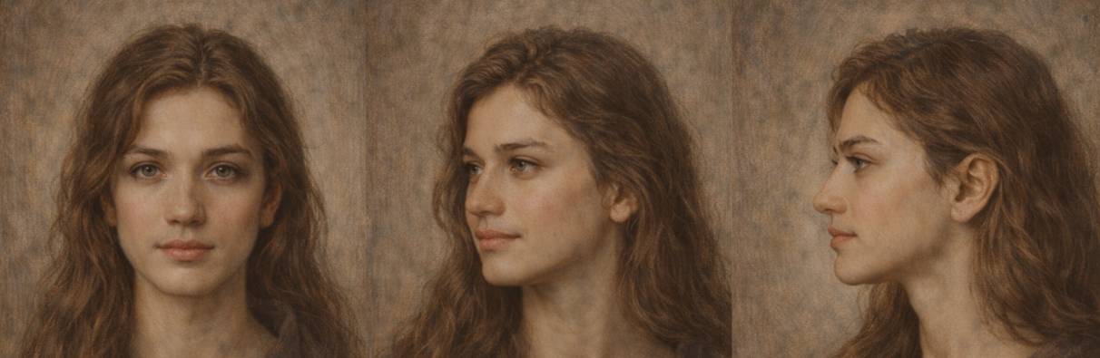 Example portrait angles - front, 3/4, and profile views